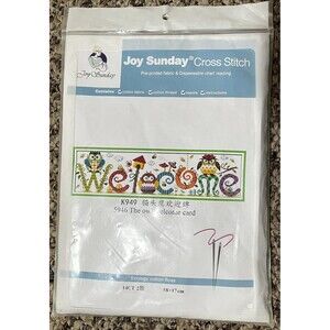 Joy Sunday Cross Stitch Kit The Owl Welcome Card Cotton Fabric PRINTED design